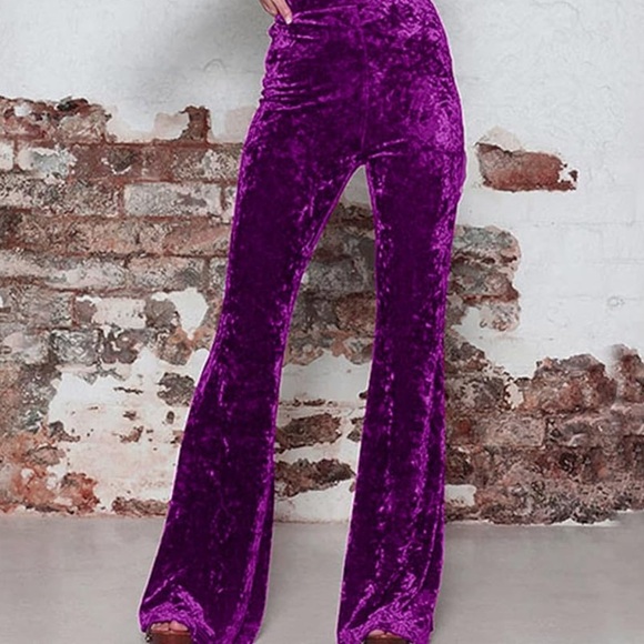 Purple velvet bell bottom pants flared Festival gypsy rave burning man 70’s doll - Picture 1 of 2